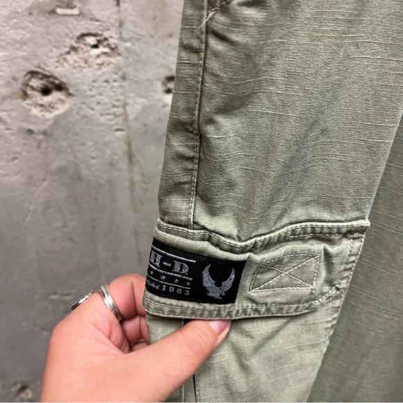 Harley Davidson Khaki Green Cargo Style Zip Off Leg Convertible Workwear Pants - Picture 2 of 4
